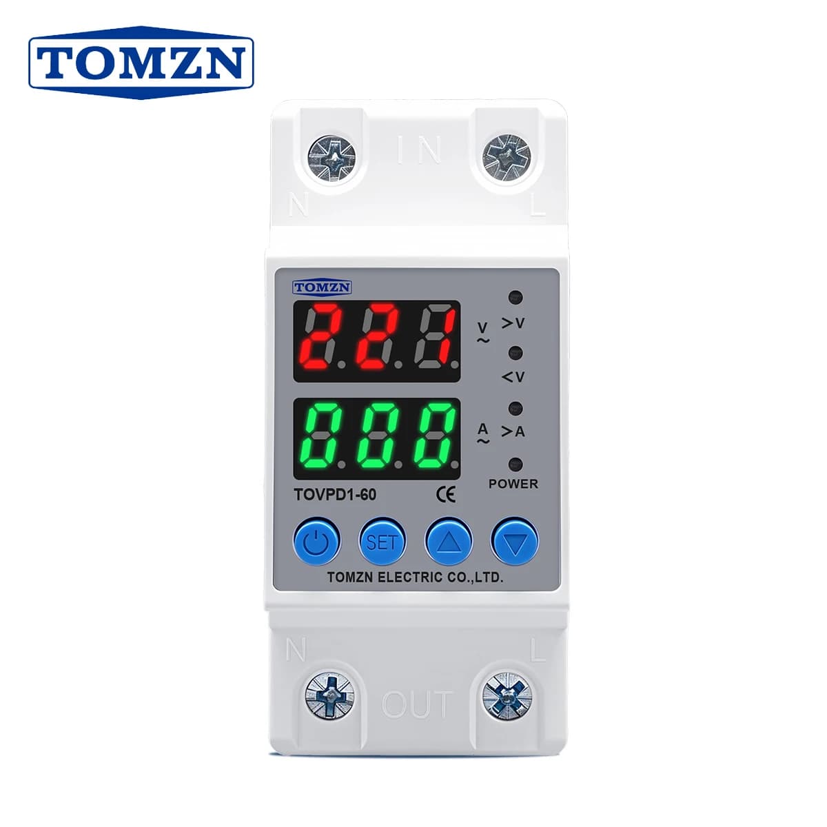 TOMZN Din Rail 110V 230V AC Adjustable Over Under Voltage Protective Device Protector Relay Monitor Current Limit 40A 63A 80A