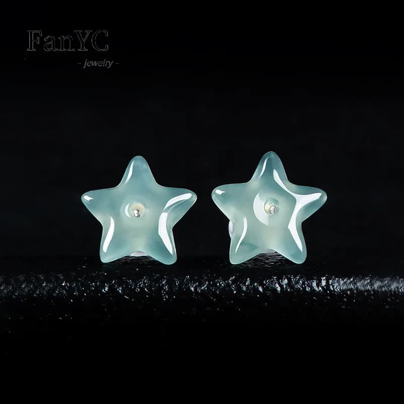 Orecchini con stella blu in giadeite naturale del Myanmar in argento S925 con giada ghiacciata, regalo di gioielli da donna squisiti alla moda semplice