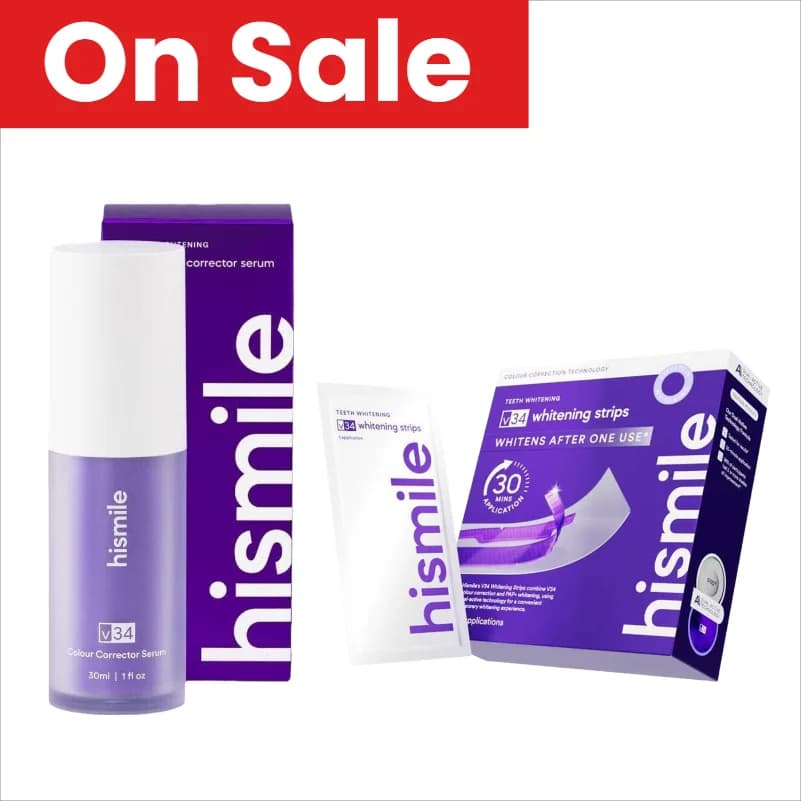 Hismile V34 Kit Sbiancante Dentale, Strisce Sbiancanti Viola per Rimozione Macchie e Siero Correttore del Colore, Sbiancamento Rapido in 30 Minuti