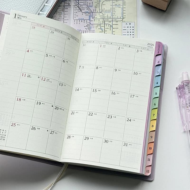 Taccuino calendario 2026 – Organizzatore di pianificazione mensile e settimanale con design arcobaleno