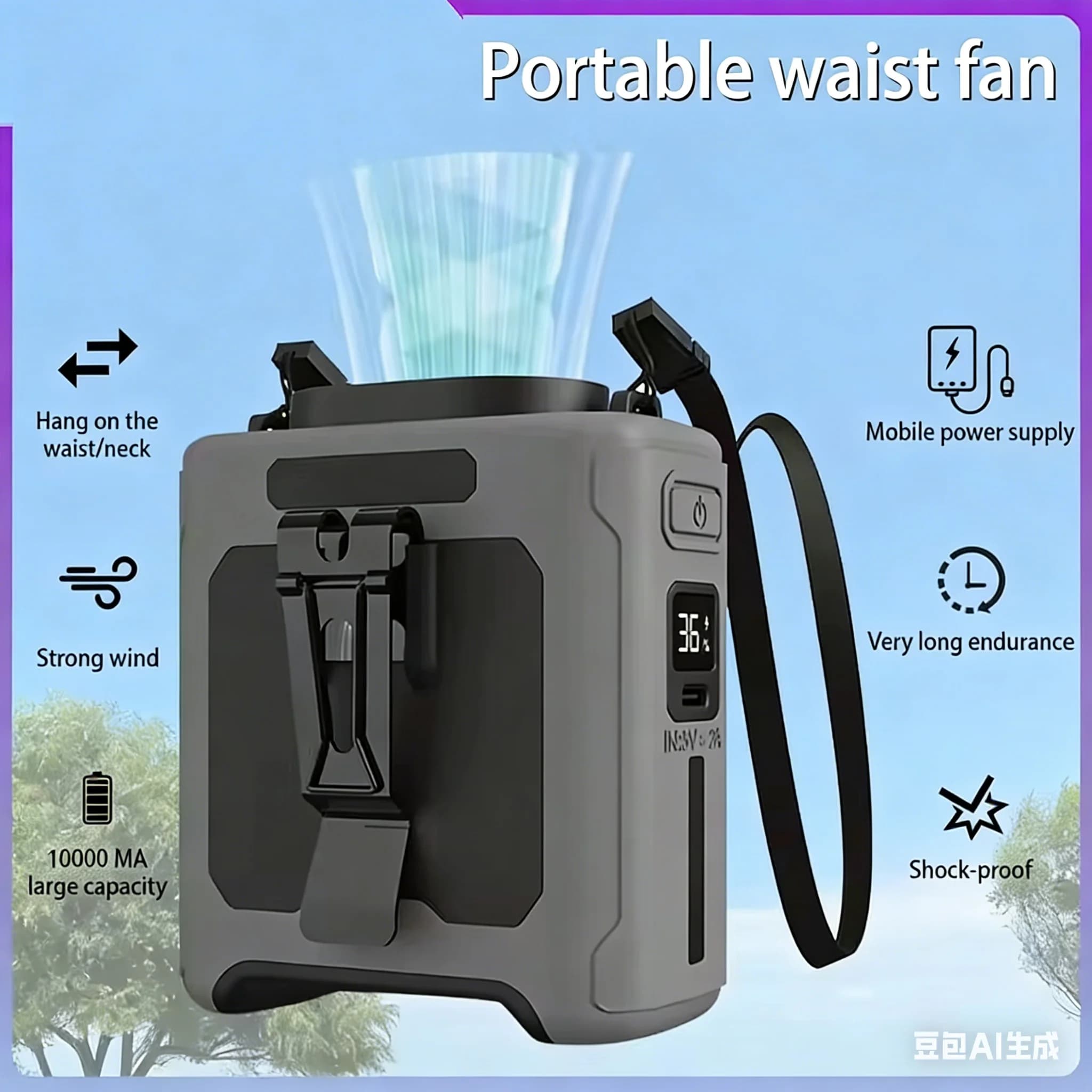 Ventilatore da Vita 10000mAh, 5 Velocità, Leggero e Portatile, 40 Ore di Autonomia, Ventilatore Indossabile a Mani Libere per Lavoro e Viaggi