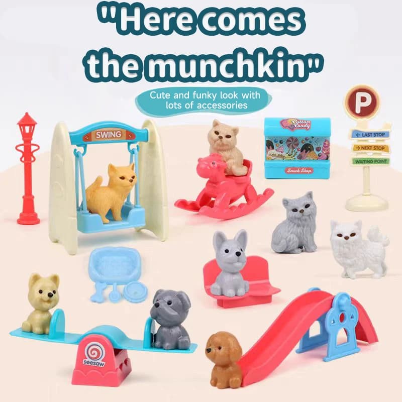Grazioso Set di Giocattoli per Bambini con Cestino per Animali Domestici, Gioco di Ruolo con Bambole Cane e Gatto, Mini Scenari Animali, Giocattoli per Casa delle Bambole, Regali