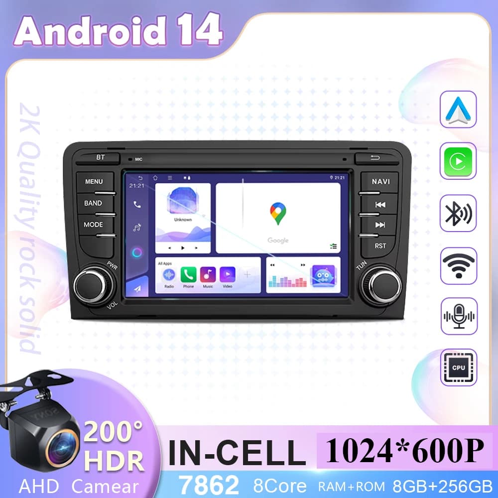 7 inches Android14 for Audi A3 8P 2003-2011 S3 RS3 Main Unit for Car Multimedia Radio Wireless Carplay 5G WIFI Smart screen DVD