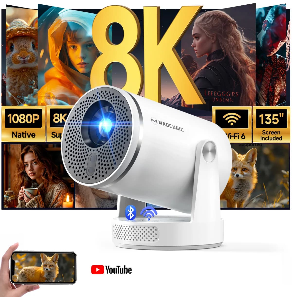 Magcubic Android 14 Native 1080P HY320Pro Full HD Projector Beam Auto focus portable Home Cinema Voice control HY300 Pro Upgrade