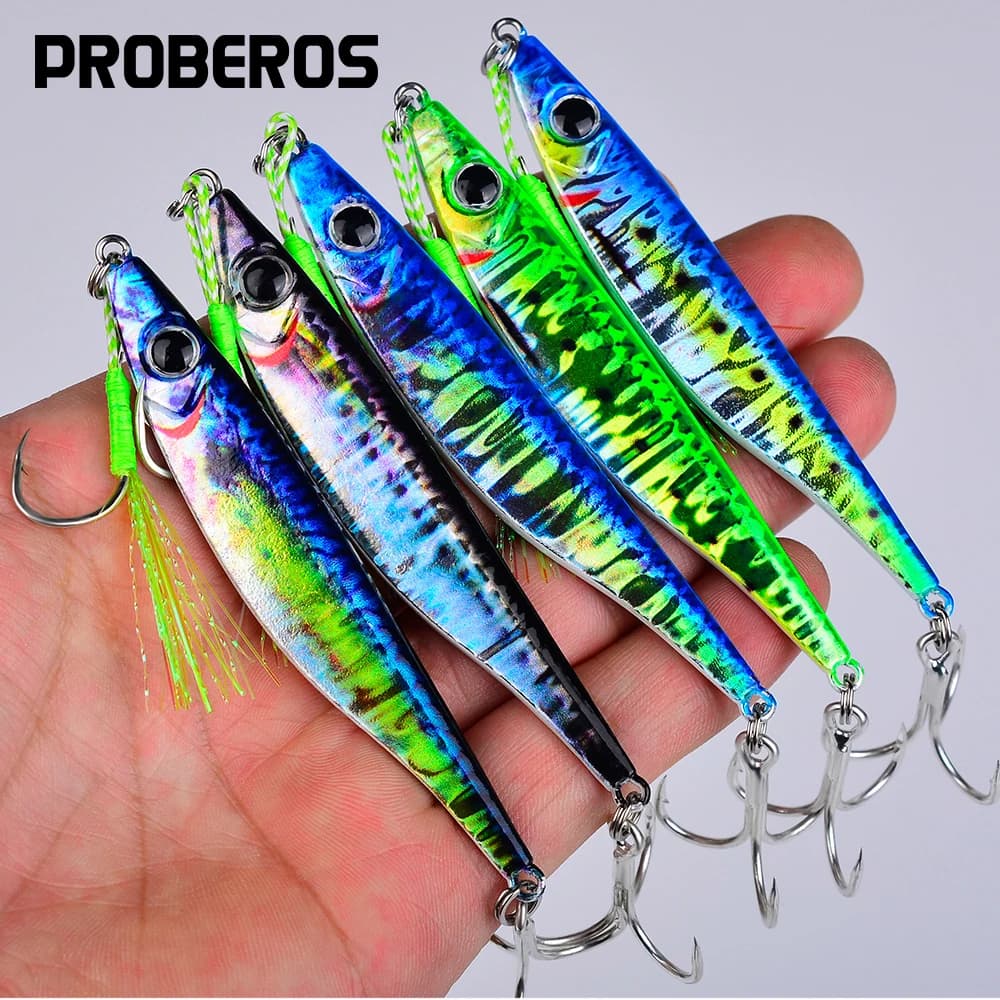 5 pcs long iron plate melted lead fish 10g-40g Luya bait bright wire iron plate hook fishing in sea fresh water Polish sequins bait fake