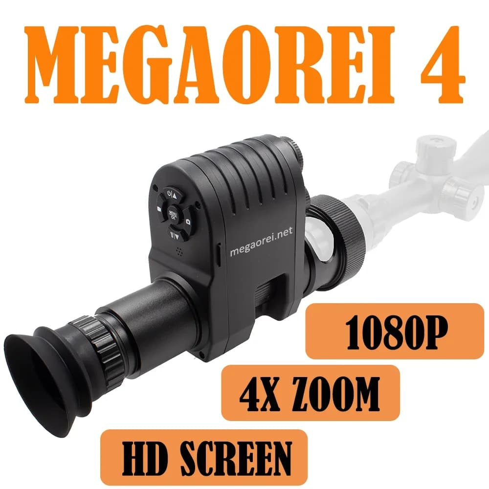 Megaorei 4 Telecamera da caccia con cannocchiale per visione notturna Mirino posteriore portatile Attacco aggiuntivo 1080p HD Zoom digitale 4X Schermo PPI266