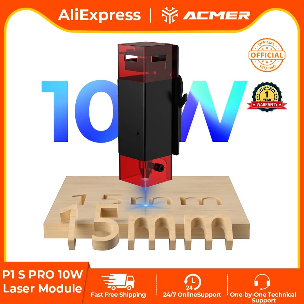 ACMER 10W Laser Head Upgrade Kit for Blue Diode CNC P1 S Pro Laser Engraving and Cutting Machines Compensated Acrylic Skin