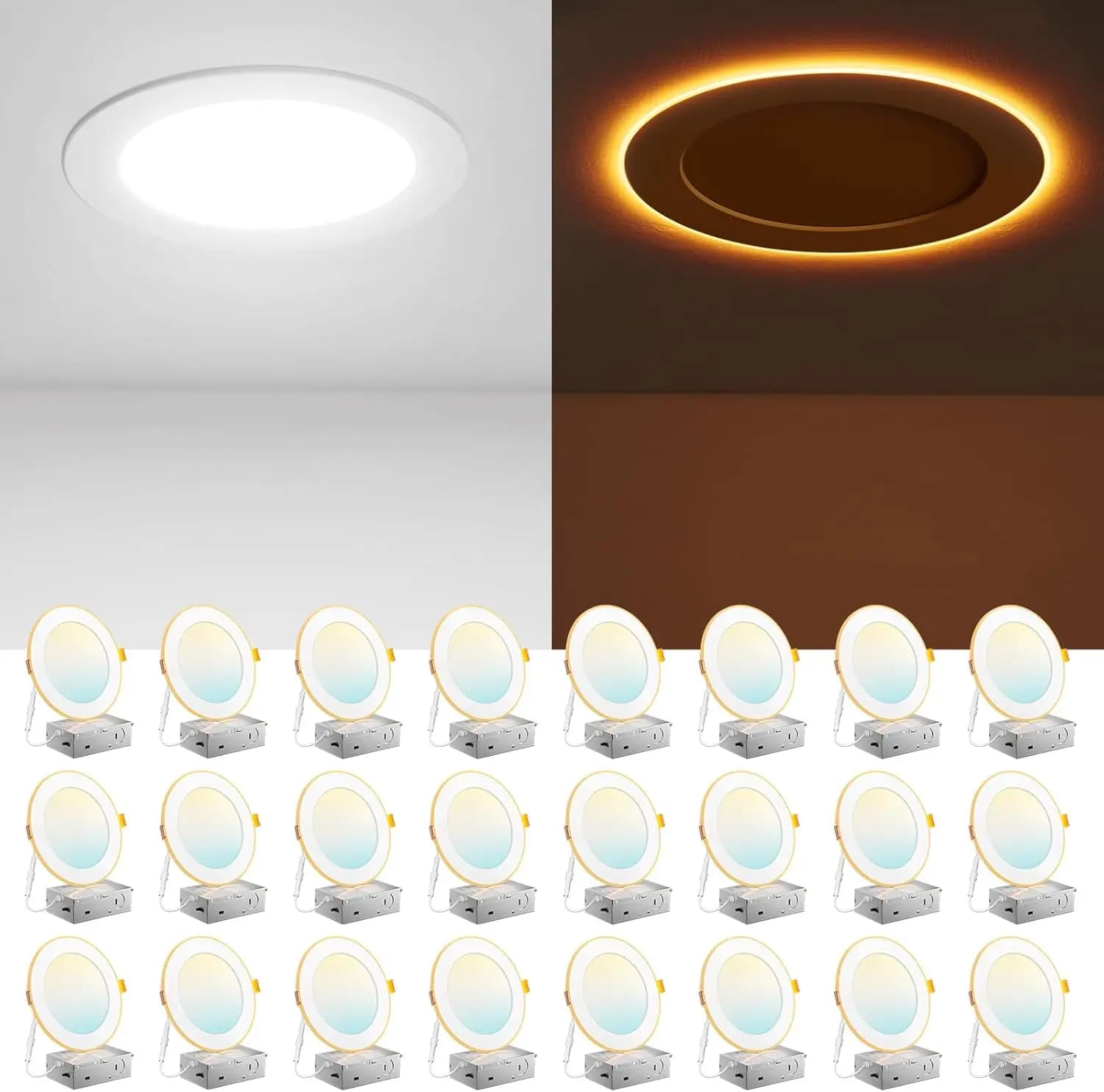 Faretto LED da Incasso Ultra-Sottile da 6 Pollici con Luce Notturna, 5 Temperature di Colore Selezionabili, Dimmerabile, Certificato ETL