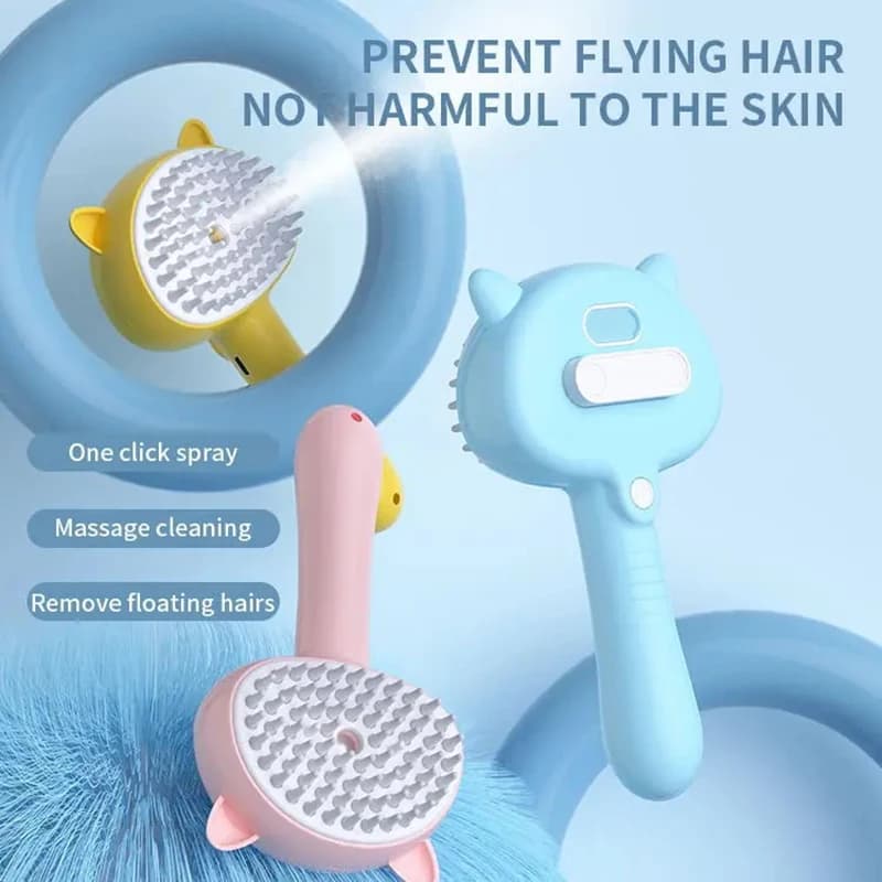 Spazzola 2-in-1 Pressurizzata per la Toelettatura degli Animali Domestici - Massaggio Elettrico e Pettine Spray Senza Acqua per Gatti/Cani, Rimozione Peli con un Solo Pulsante