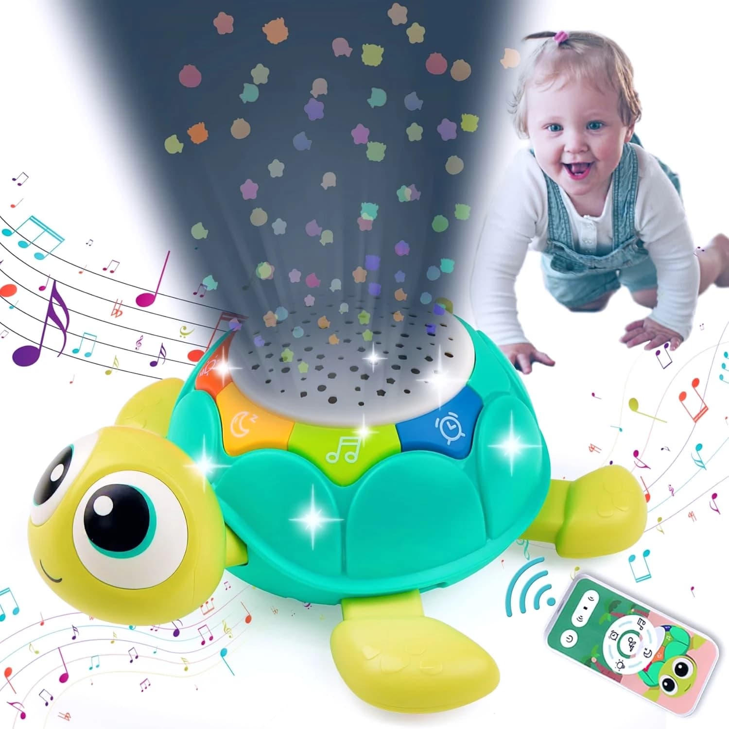 Giocattoli per bambini 5 in 1 Proiettore musicale Tartaruga Giocattoli striscianti Pancia Tempo Giocattoli educativi per bambini per ragazzo Ragazza Compleanno Regalo di Natale