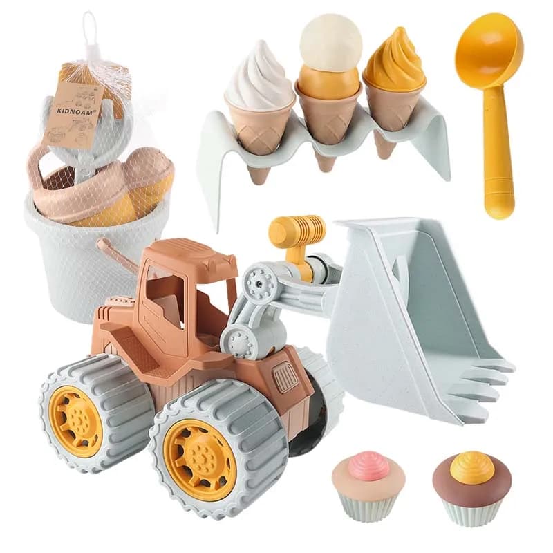 Bambini Sabbia Giocattoli da spiaggia Simulazione Torta gelato Modello Bulldozer Secchio da spiaggia Paglia di grano Estate Gioco al mare Gioco d'acqua con sabbia