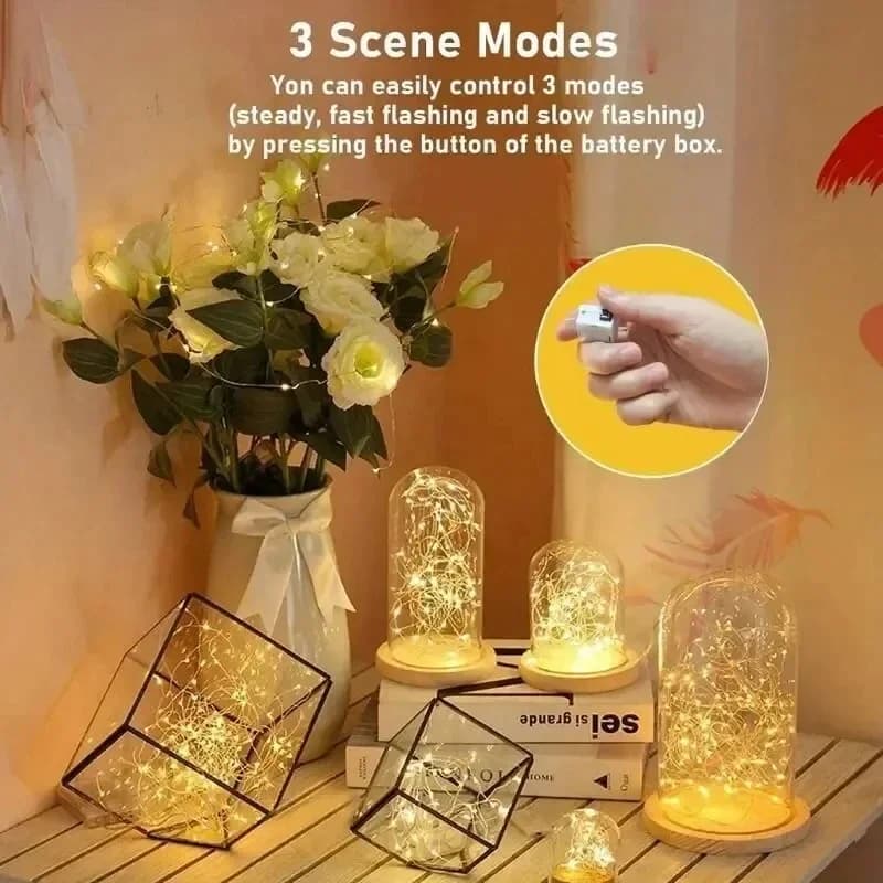 Stringa luminosa a LED in filo di rame con batteria 3 modalità Lampada ghirlanda natalizia per matrimoni per decorazioni natalizie per feste in casa