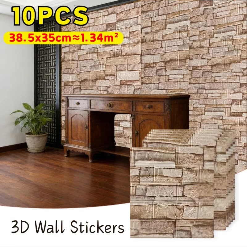38.5x35cm 10Pcs 3D Foam Brick Wallpaper Self Adhesive Stain Resistant Wall Sticker White Black Living Room Indoor Ornament