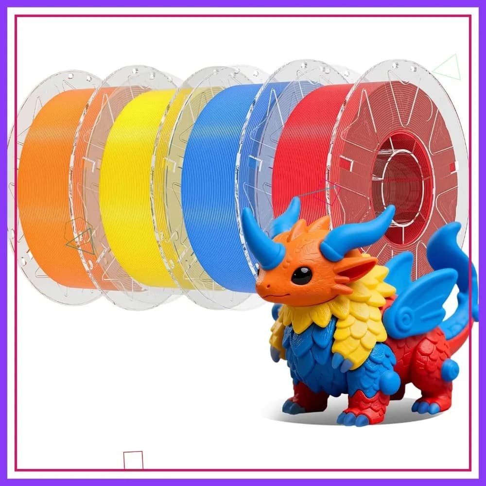 Filamento Hyper PLA 1.75mm, Set 4 Colori per Stampa 3D, Alta Velocità 600mm/s, Bobine da 1KG Arancione Giallo Blu Rosso