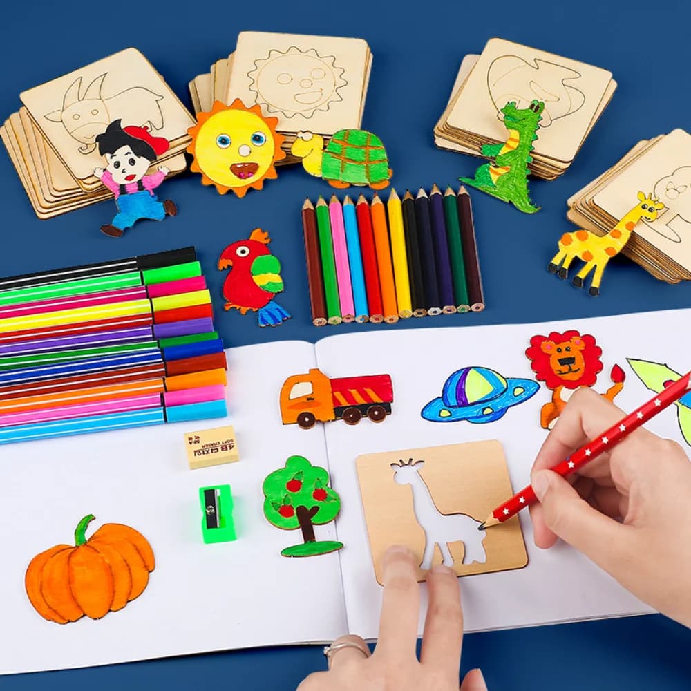 Montessori Giocattoli per bambini Giocattoli da disegno Modello di pittura fai da te in legno Stencil Apprendimento Giocattoli educativi per bambini Regalo 10/20 pezzi