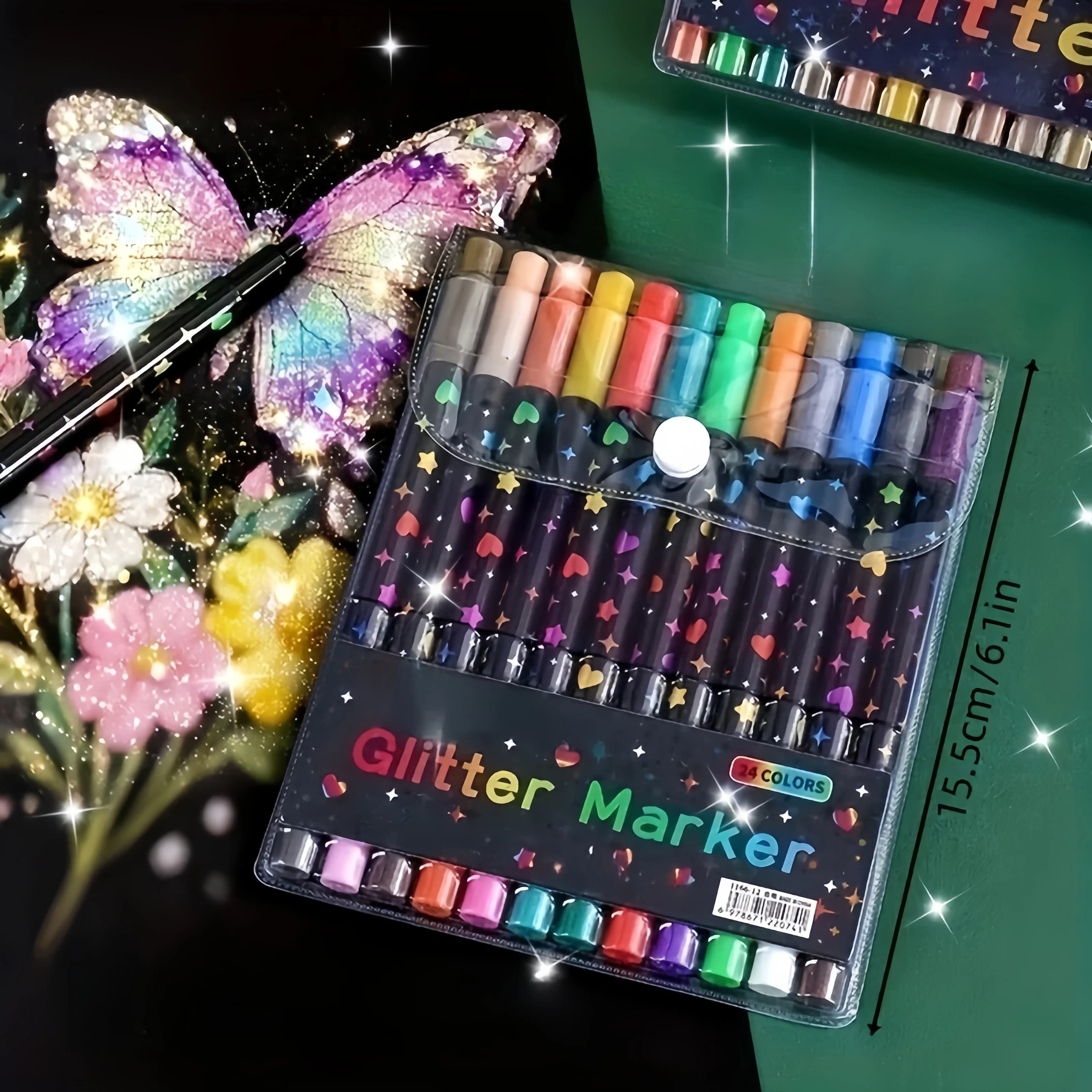 Penne glitterate a doppia punta da 24/48 colori con inchiostro gel ad asciugatura rapida - Punta fine, dalla punta al corpo della penna, adatte per scrapbooking, creazione di biglietti, journaling, penne da disegno a doppia punta da 24 colori - Set di pennarelli glitterati, adatti per scuole, artisti e forniture artistiche