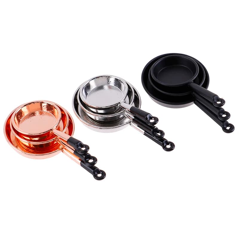 Set of 3 Pieces 1:12 Miniatures for Doll House: Padella, Casseruola, Metal Kitchen Tools, Decorative Models, Doll House Accessories