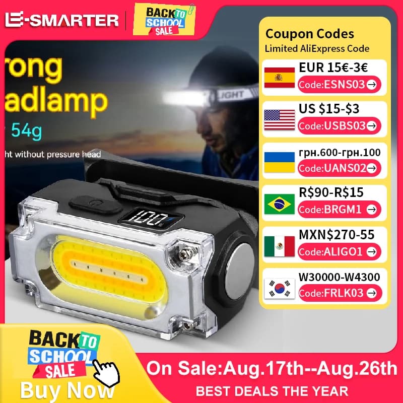 Super Bright Magnetic Front Lamp Clip Lamp for 3 Light Sources Outdoor Hiking Camping Work Light mounted on the head with digital display