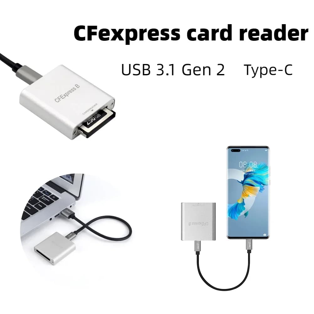 Lettore portatile da tipo C a CFexpress B lettore di schede di memoria da 10Gbps Drive-Free per Computer portatile telefono per MacBook iPad Chromebook
