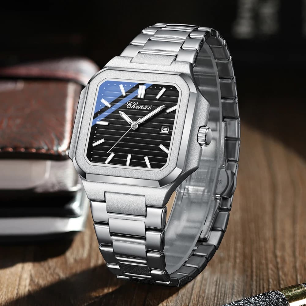 CHENXI Luxury Square Quartz Men's Wrist Watch Waterproof Luminous Date Week Men's Stainless Steel Men's Watch