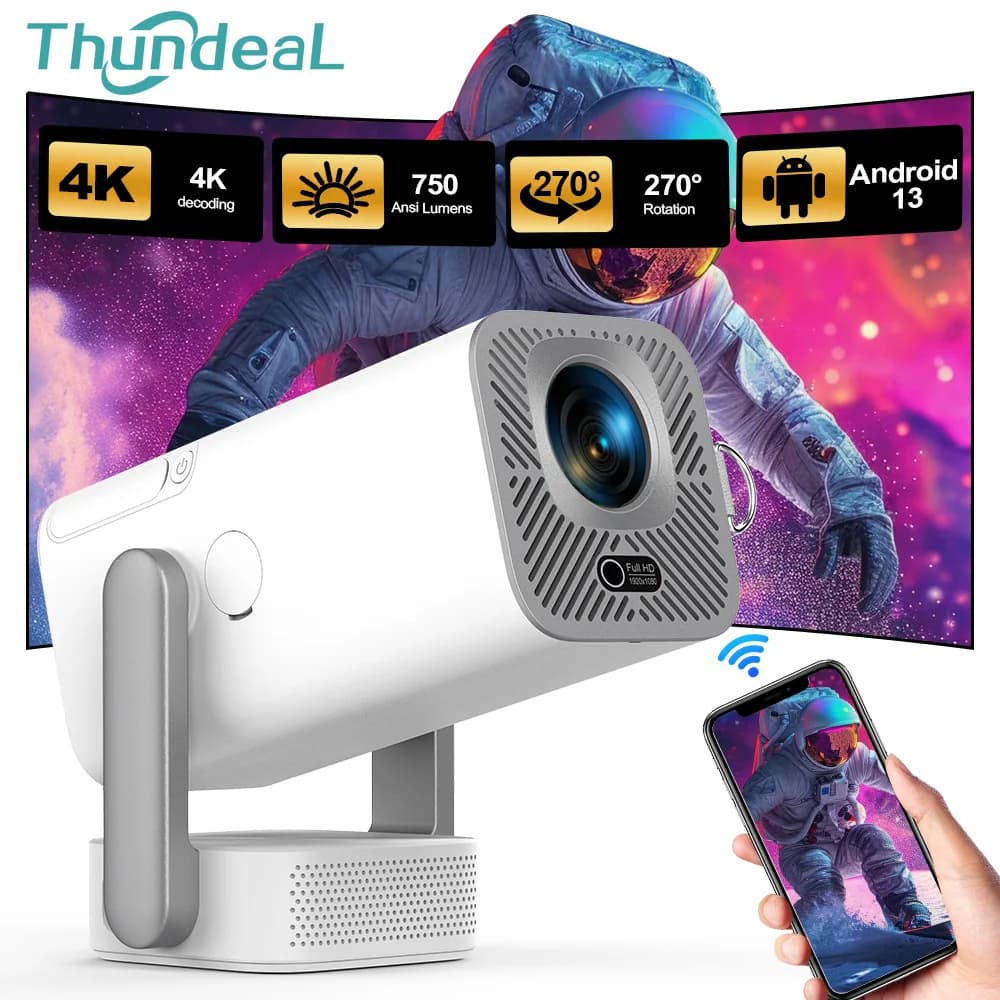 ThundeaL Nuovo TD80Pro 4K Full HD Proiettore Android 750 Ansi Home Theater TD80 Pro Video Mini Proiettore 3D Portatile Aggiornato TD80W
