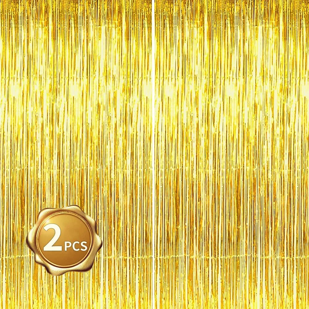 Set di 2 Tende di Lamina Metallica Dorata per Decorazioni di Compleanno, Matrimonio, Anniversario, Addio al Nubilato e Feste per Adulti