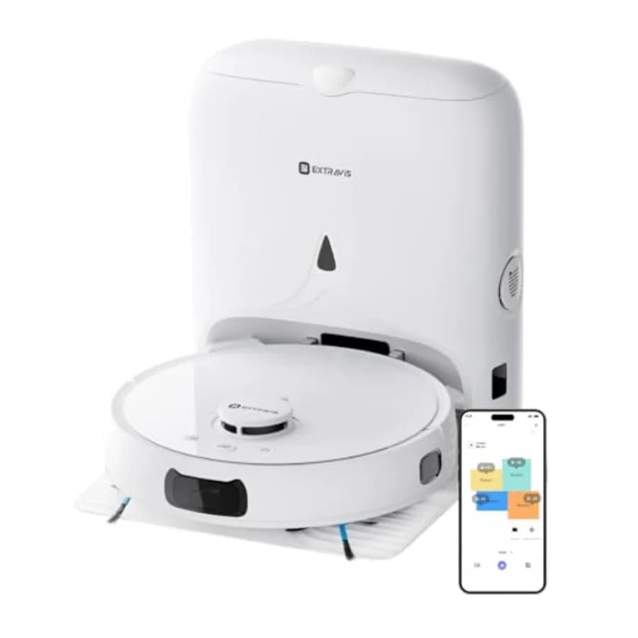 Robot Aspirapolvere e Lavapavimenti V5 con Svuotamento Automatico, Aspirazione 8500Pa, Taglia Peli di Animali Domestici, Navigazione Laser, Laser per Gatti