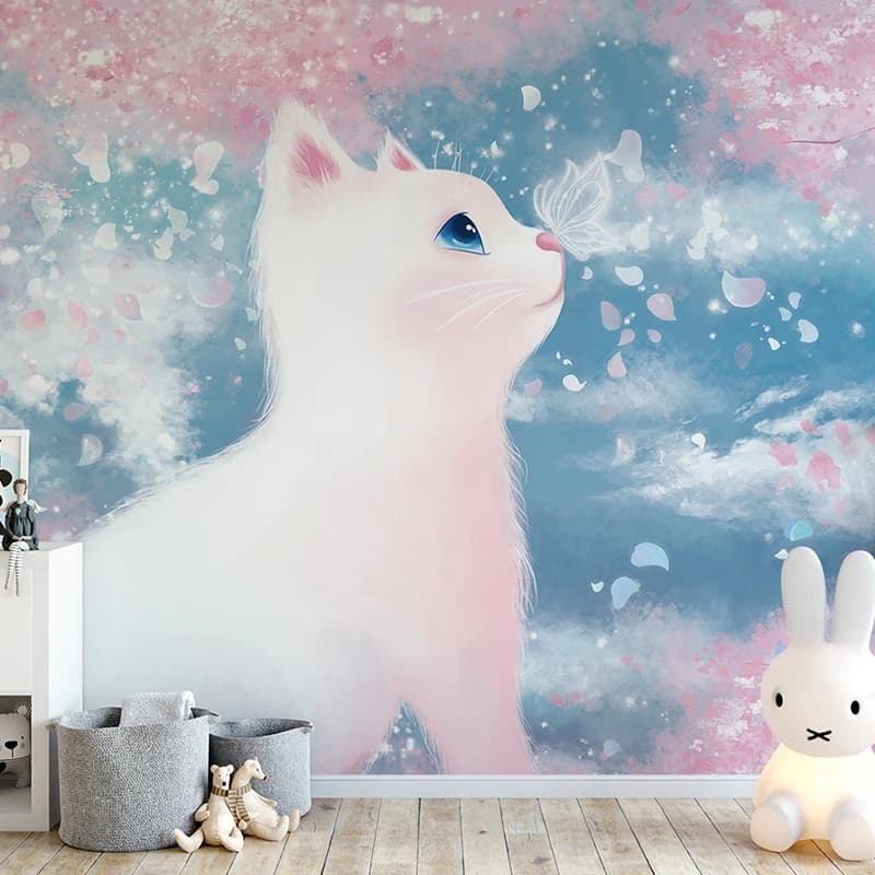 Simpatico gatto 3D carta da parati per la decorazione della camera dei bambini cartone animato gatto sfondo sfondi per soggiorno murale camera da letto della ragazza del ragazzo