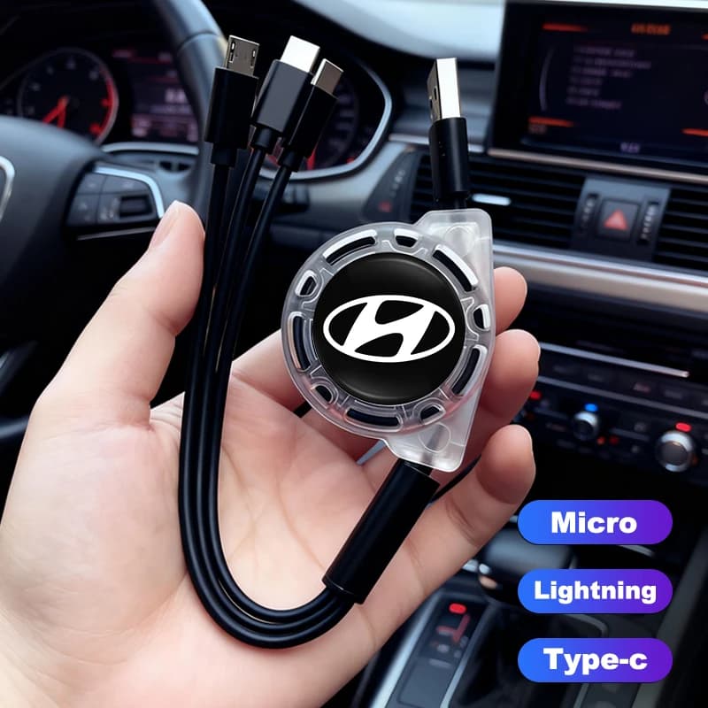 3 In 1 Micro USB Type C Charging Cable Multi Loader For Hyundai Palisade Bayon Tucson Inster NEXO Crete i30 i20 i10 Grandeur