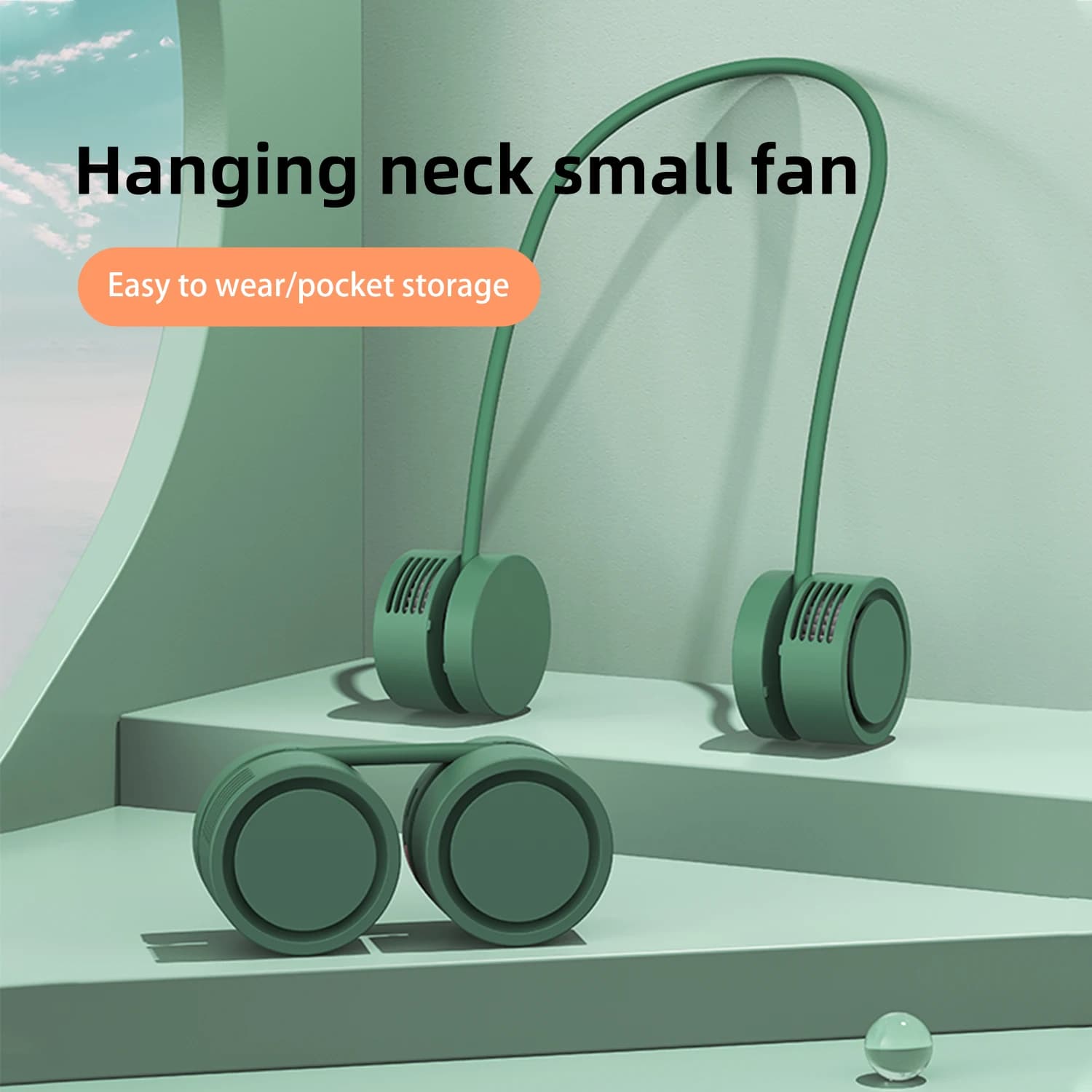 Fan Long Battery Lif New Mini Neck Portable No Bladeless Hanging Neck Rechargeable Air Cooler 3 Speed Mini Summer Sport Fan