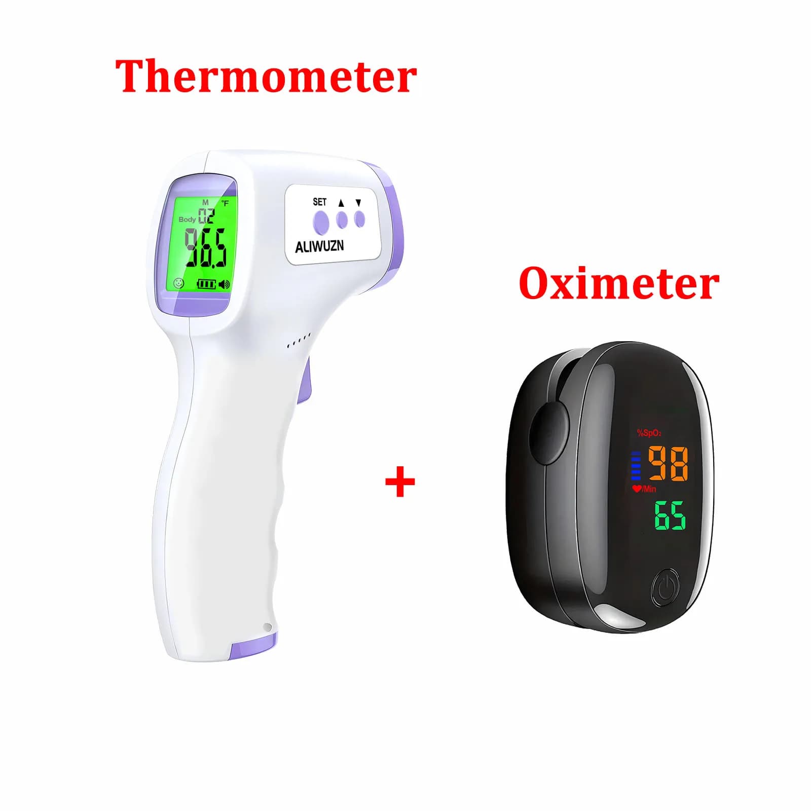 Termometro a infrarossi per la fronte e pulsossimetro da dito per la misurazione dell'ossigeno nel sangue, set per il monitoraggio della salute domestica, misuratore di temperatura senza contatto