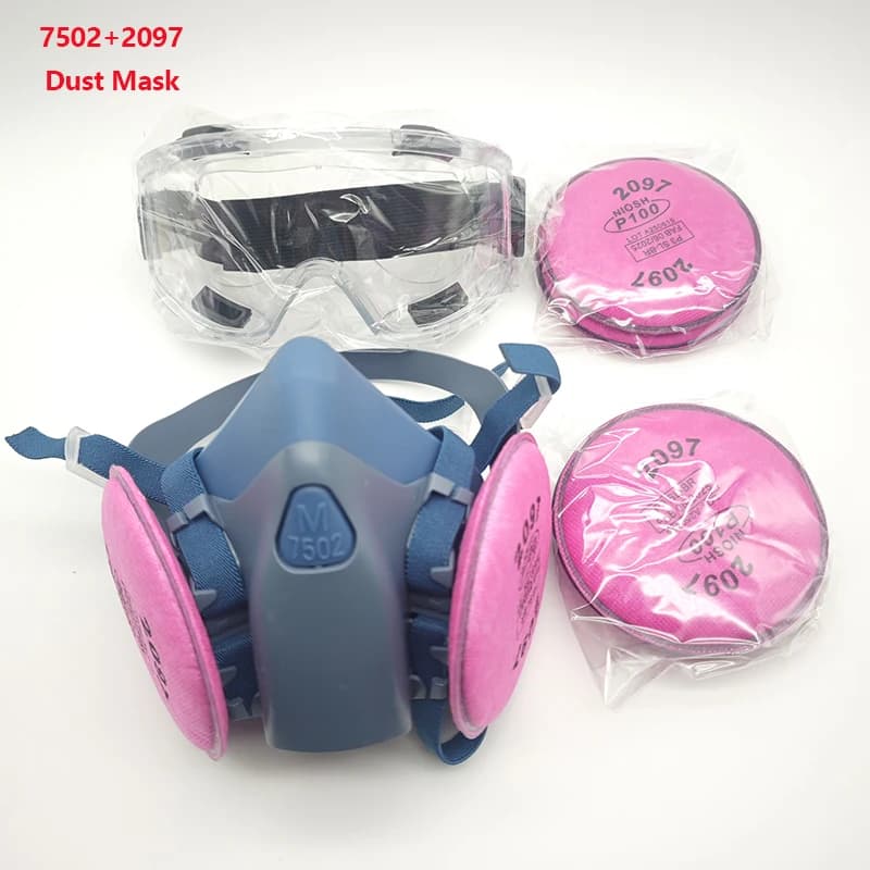 Maschera antigas per respiratore in silicone 7502 con occhiali da filtro 2097 Set per verniciatura a spruzzo antipolvere Saldatura formaldeide Rettifica carpenteria
