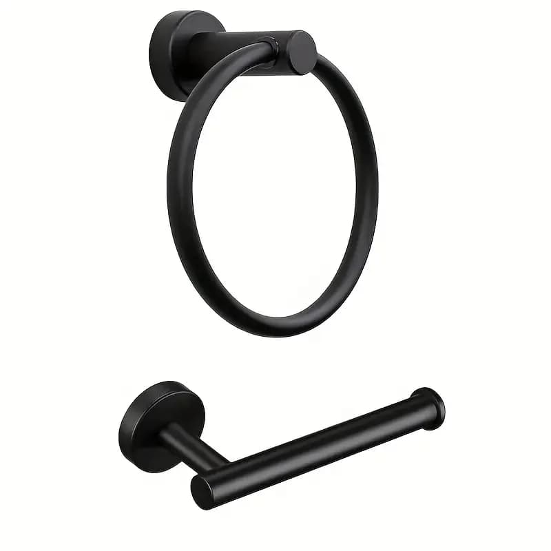Set di accessori per il bagno da 2 pezzi, set di accessori per il bagno in acciaio inossidabile include porta asciugamani e porta carta igienica, design salvaspazio
