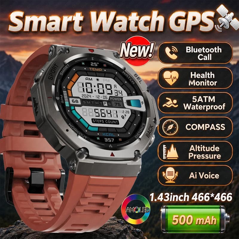 Nuovo Smartwatch Militare DM58 GPS 2026 con Schermo AMOLED HD da 1,43'', Impermeabile 5ATM, 6 Frequenze Integrate, per Sport all'Aperto, Orologio Intelligente da Uomo