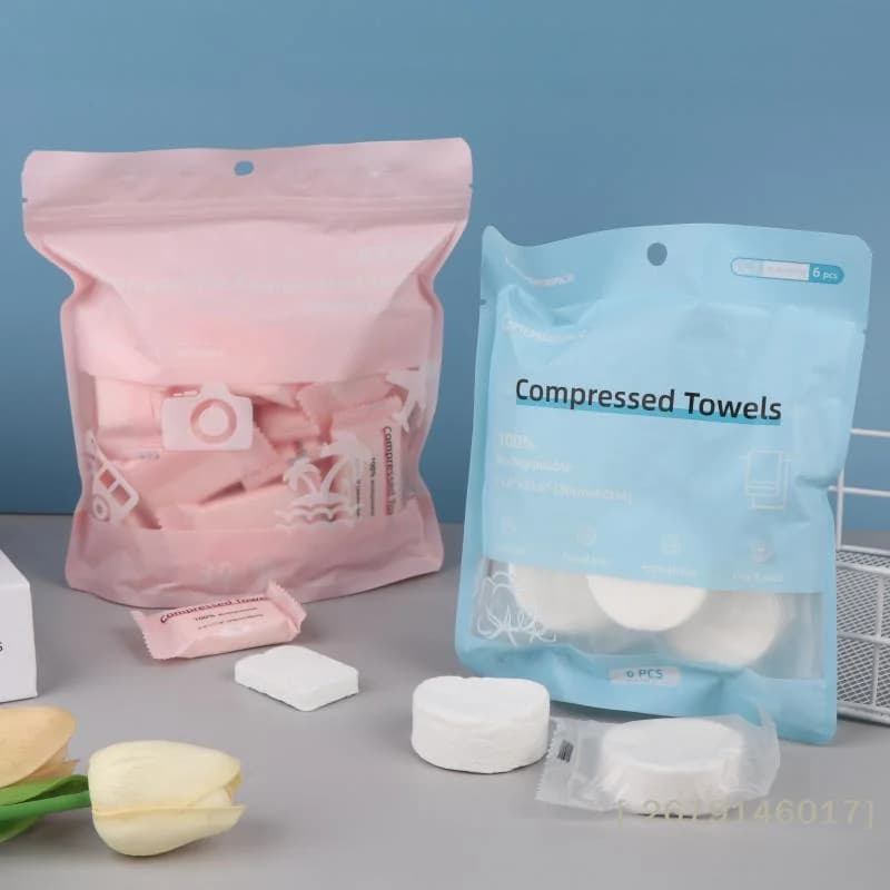 【YY26】6/30 Pezzi Asciugamani Compressi Monouso Portatili in Fibra Vegetale per Viso, Viaggi, Campeggio, Sport, Saloni di Bellezza