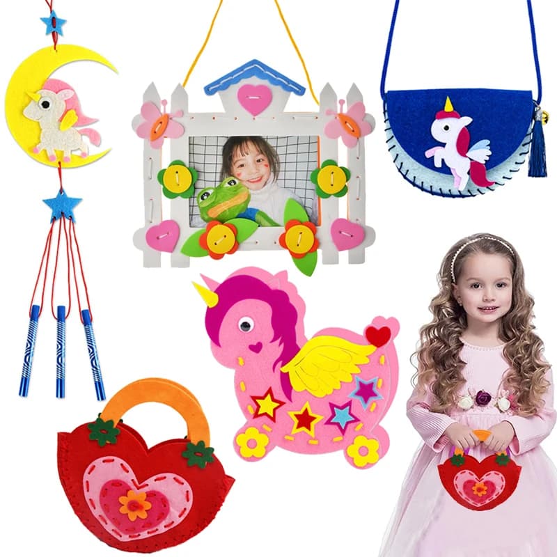 Primo Kit da cucito principianti artigianato artistico ragazze bambini età impara cucire borse per borse unicorno cornice portapenne Kit artigianali in feltro fai da te