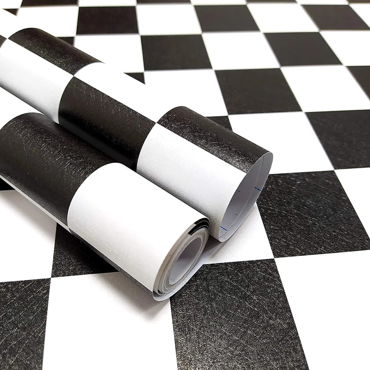 PVC Waterproof Self-Adhesive Black and White Checkered Wallpaper Bathroom Wall Cabinet Door Desktop Stickers