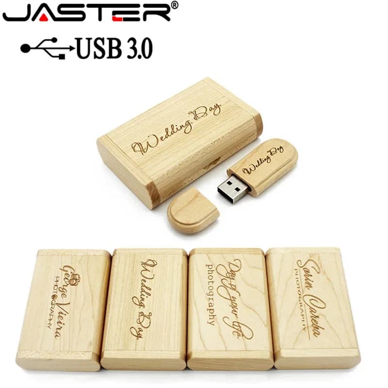 Chiavetta USB 3.0 ad alta velocità JASTER in legno di acero con scatola, pendrive da 4GB 16GB 32GB 64GB, idea regalo con logo personalizzato gratuito.