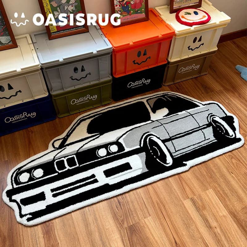 Trendy retro car mat, covered by bedside table for bedroom and personalized creative sport