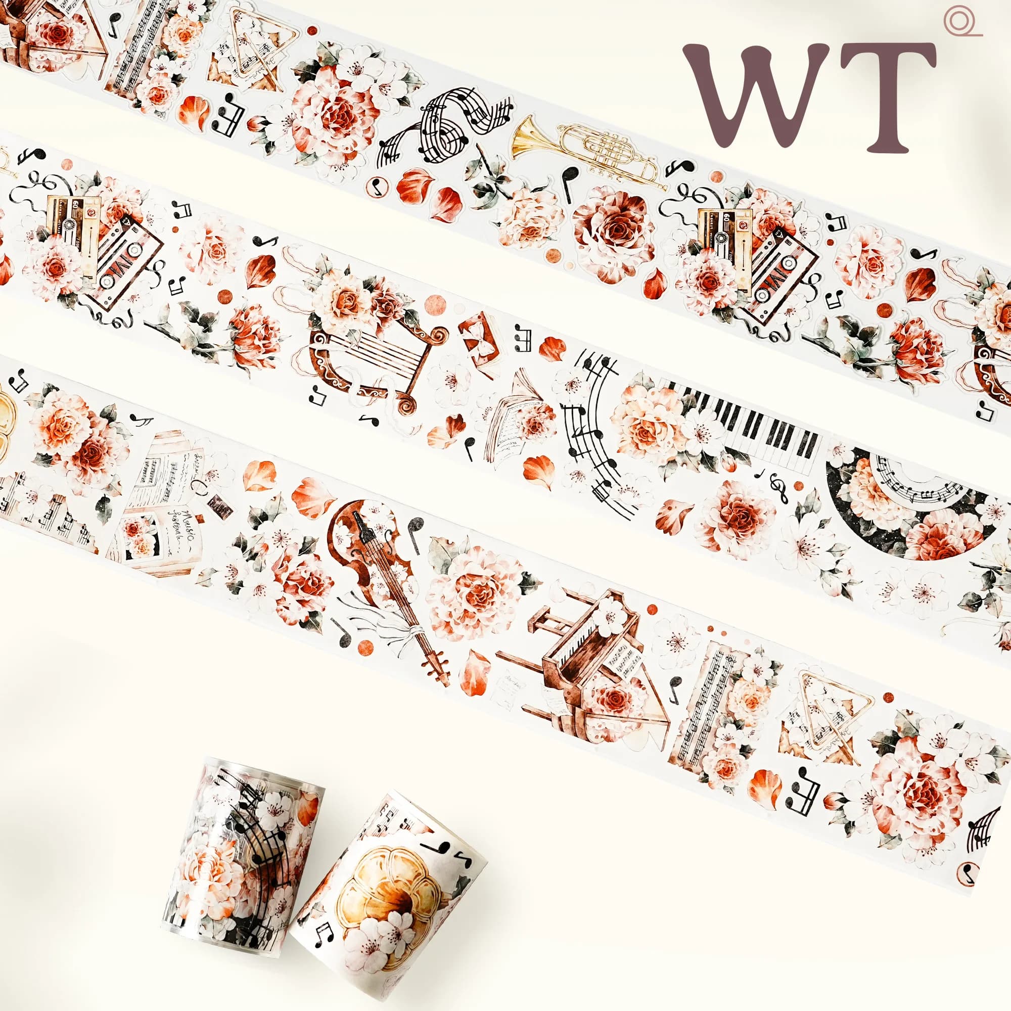 WT vinyl rose, die-cut music note flower washi journal PET tape handbook INS