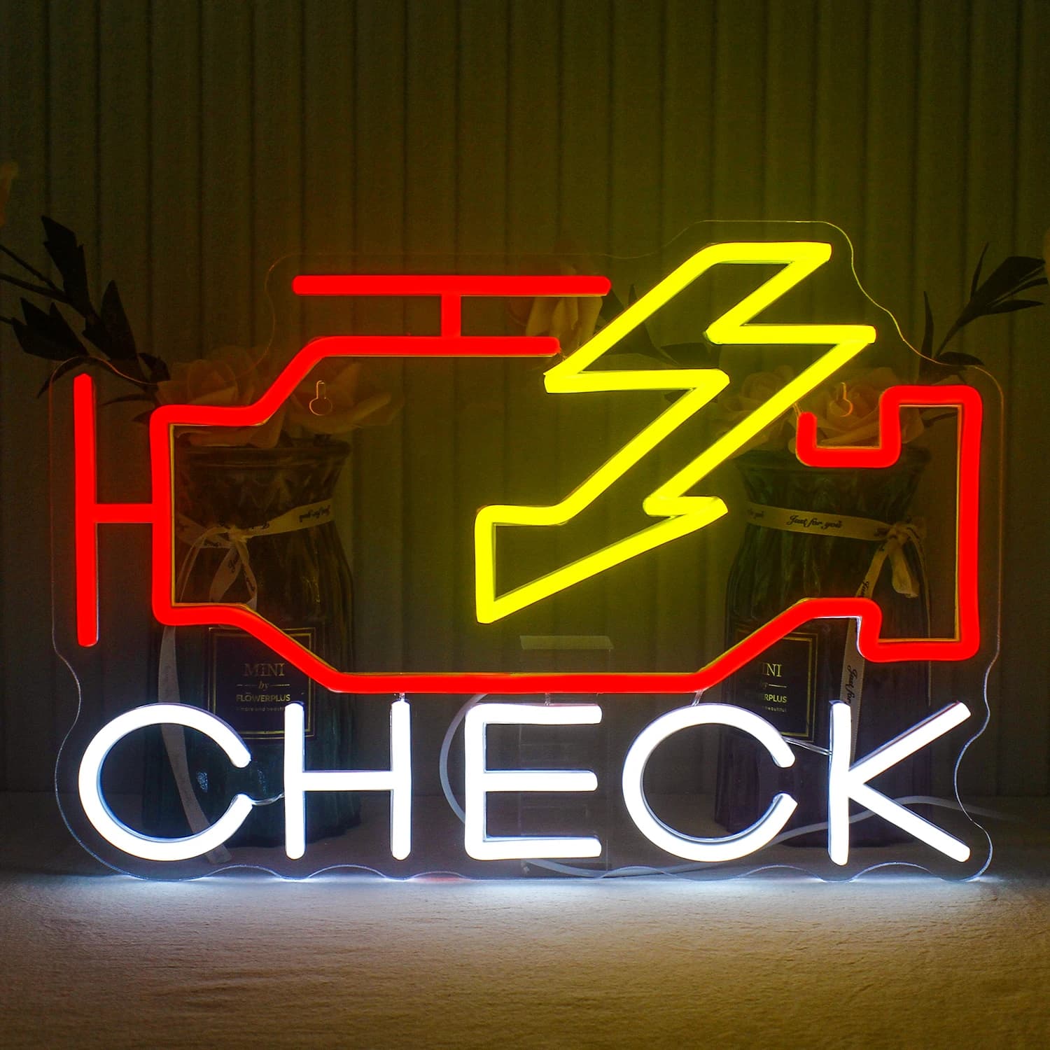 Controlla il motore Insegne al neon Decorazione dimmerabile Illuminazione acrilica alimentata tramite USB per la decorazione dell'auto Garage Parete Negozio di riparazione Targa per garage
