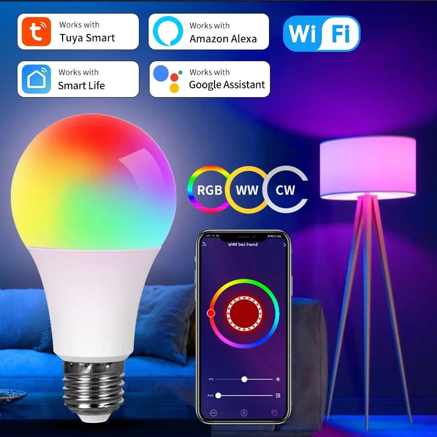 Tuya Smart WiFi LED Light Bulbs 220V 110V 10W 15W E27 Alexa LED Lamp RGB Smart Life APP Google Assisatnt Voice Control