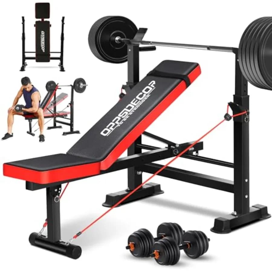 Set di panche per pesi 6 in 1 da 660 libbre con panca da allenamento per squat rack con estensione delle gambe Preacher Curl Rack Panca multifunzione S