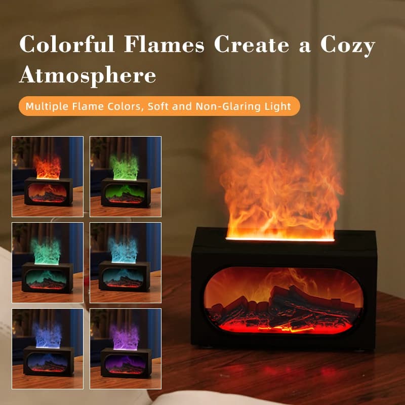 Diffusore di aromi per camino con luce ambientale a fiamma, protezione dallo spegnimento senza acqua, uscita di nebbia fine e grande, umidificazione silenziosa