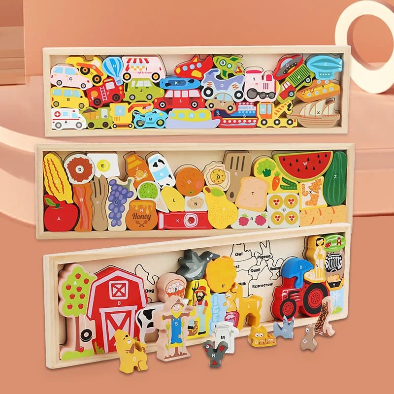 Puzzle in legno per bambini Giocattolo Montessori 3D Gioco di traffico di fattoria di animali Giocattoli educativi per l'apprendimento precoce in età prescolare per bambini