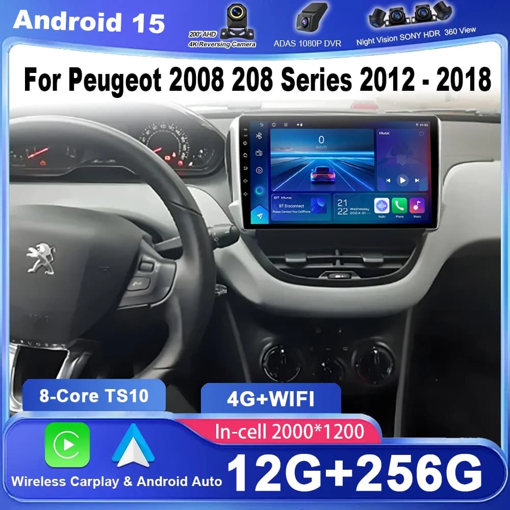 Android 15 Per Peugeot 2008 208 Serie 2012 -2018 Auto Multimidia Video Player QLED Schermo NO 2din DVD Unità principale Auto play Auto
