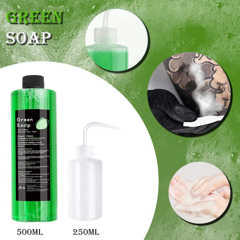 1PC Tattoo Green Soap Liquid Cleaning Solution 1oz/8.5oz/16.9oz ,8.45oz Squeeze Bottle - Essential Tattoo Aftercare Supplies