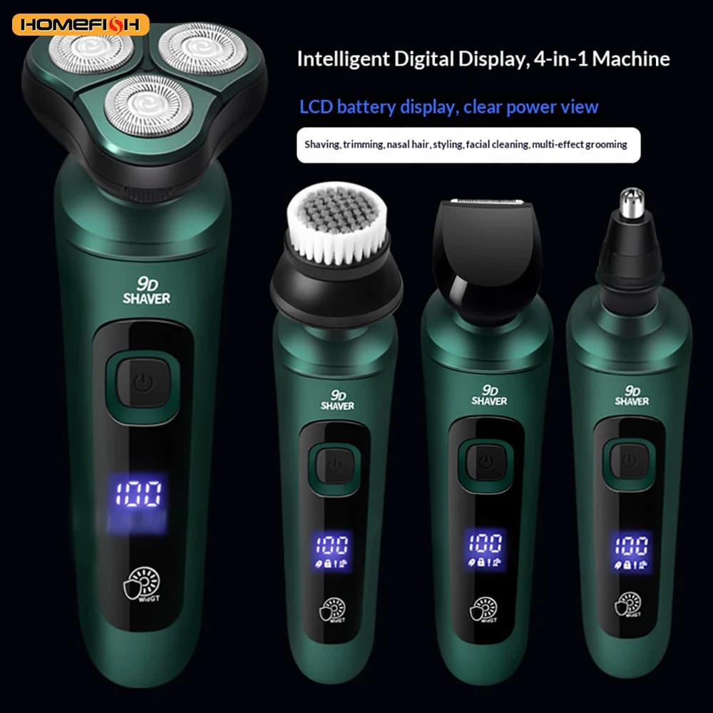 Smart Electric Razor with LCD Display, 3D Floating Triple Head, USB Rechargeable Waterproof for Shaving and Finishing Barba
