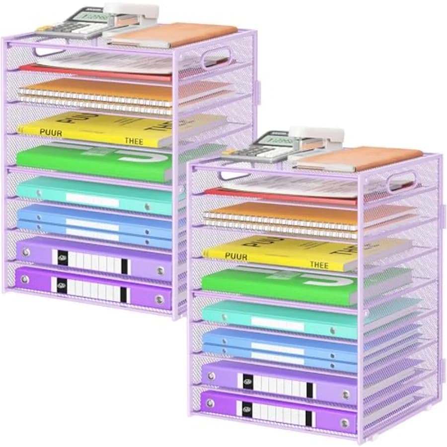 Organizzatore di Documenti a 9 Livelli con Maniglia, Grande Capacità, Portadocumenti da Scrivania in Rete, Vassoio per Lettere, Classificatore per Documenti per Aula