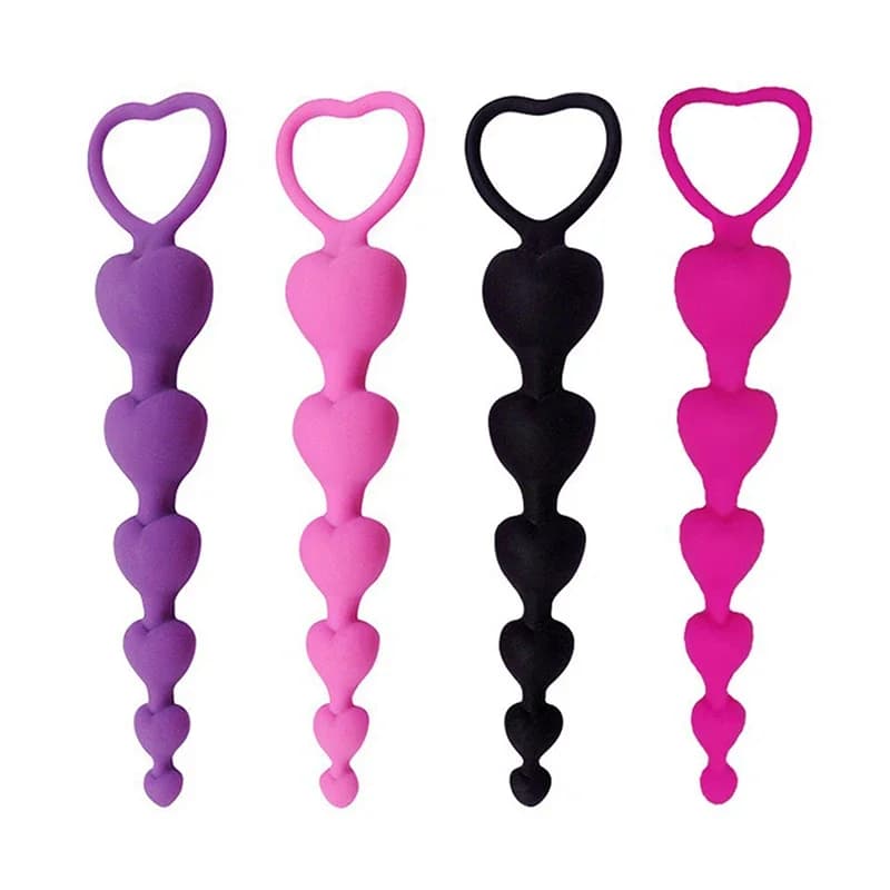 Plug Anale Morbido con Perline a Cuore, Giocattoli Anali, Palline Grandi in Silicone, Stimolatore del Punto G per Coppie, Plug Anale per Adulti, Masturbatore Anale Sexy
